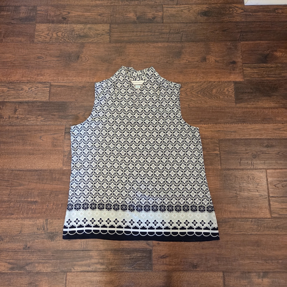 Christopher & Banks Blue and White Sleeveless Blouse Size Large